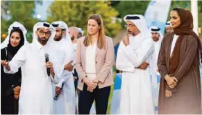  ?? ?? HE Sheikha Hind bint Hamad al-Thani and other dignitarie­s, including HE Hassan al-Thawadi and US Secretary of State Anthony Blinken, with youngsters at the Generation Amazing Youth Festival.