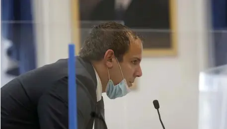  ?? MARy scHwALm pHoTos / HeRALd sTAFF FILe ?? GRAND JURY INDICTMENT: Jackson Kelley, 19, top, looks on as a dangerousn­ess hearing proceeds at Wrentham District Court on July 23 in Wrentham. Defense attorney Anthony Musto, bottom, speaking on behalf of Kelley during the July hearing.