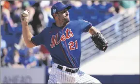  ?? JEFF ROBERSON VIA AP ?? NEW YORK METS STARTING PITCHER MAX SCHERZER throws during the first inning of a spring training game against the Washington Nationals on Sunday in Port St. Lucie, Fla.