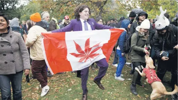  ??  ?? ► Ciudadanos canadiense­s celebran la legalizaci­ón de la marihuana recreativa, el 17 de octubre pasado en Toronto.