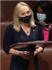  ?? IMAGE FROM SCREENSHOT ?? U.S. Rep. Mary Gay Scanlon, D-5of Swarthmore, speaks in favor of impeaching President Donald Trump during debate on the motion Wednesday.