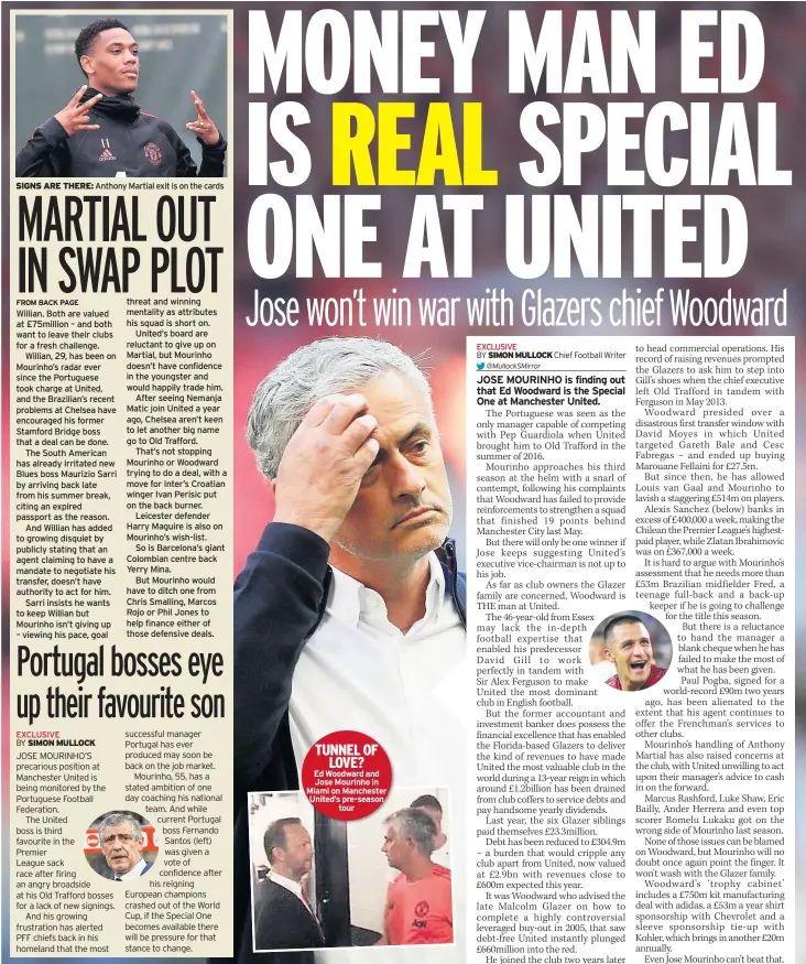  ??  ?? SIGNS ARE THERE: Anthony Martial exit is on the cards Willian. Both are valued at £75million – and both want to leave their clubs for a fresh challenge.
Willian, 29, has been on Mourinho’s radar ever since the Portuguese took charge at United, and the...