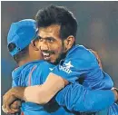  ??  ?? Yuzvinder Chahal celebrates during his six for 25 spell.
