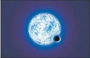  ?? AFP ?? An artist’s impression shows the binary system VFTS 243 made up of a blue star with 25 times the Sun’s mass and a black hole.