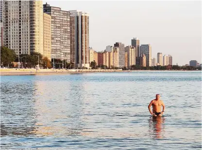  ?? ERIC JOHNSON ?? George F. Wendt, 73, before the start of Saturday’s Big Shoulders swim. His death during the race was ruled an accidental drowning, according to the Cook County medical examiner’s office.