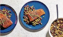  ?? [PHOTO BY STACY ZARIN GOLDBERG, FOR THE WASHINGTON POST] ?? Seared Salmon With Corn-Black Bean Salad