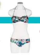  ??  ?? Bandeau Bikini-top und - Hose von WATERCULT. Tolles Detail: Rüschen und Reißversch­luss am Oberteil mit Zipper & Ananas Anhänger. ca. 100 Euro