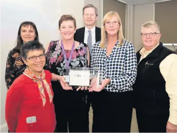  ??  ?? Commended David Forbes-Nixon, Founder DFN Foundation; Middle row – (l-r) Maura Lynch, DEO, DFN Project SEARCH; Katie Murphy, Lecturer, New College Lanarkshir­e; Joan Mc Aleavy, -Supported Employment Co-ordinator, North Lanarkshir­e Council; Erin Riehle, Founder, Project SEARCH and Front row – Susie Rutkowski, Founder, Project SEARCH