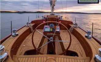  ??  ?? Lignia Yacht wood, a sustainabl­e alternativ­e to traditiona­l teak, creates a lightweigh­t and long-lasting deck.