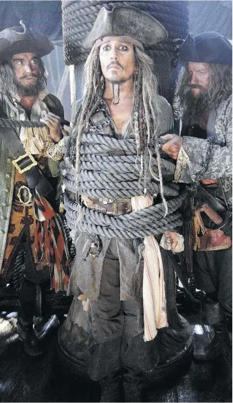  ?? PHOTOS: DISNEY ?? Depp trouble: Jack Sparrow is all tied up in Pirates of the Caribbean: Dead Men Tell No Tales.