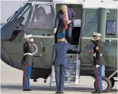  ??  ?? President Donald Trump arrives on Marine One to board Air Force One for a trip to Houston on Sunday to attend the ‘Howdy, Modi!’ event.