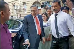  ?? AP ?? The new chairman of Tata Group Natarajan Chandrasek­aran arrives at Bombay House, the group’s head office in Mumbai on Tuesday. —