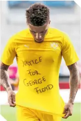  ?? FOTO: @SANCHOOO10 ?? Jadon Sancho pidió justicia por la muerte de George Floyd.
/