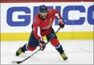  ?? NICK WASS — THE ASSOCIATED PRESS FILE ?? In this Thursday file photo, Washington Capitals left wing Alex Ovechkin, of Russia, winds up for a shot during the first period of Game 4 of the NHL hockey Eastern Conference finals against the Tampa Bay Lightning in Washington. Ovechkin is having...