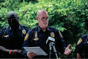  ?? ALICIA DEVINE/TALLAHASSE­E DEMOCRAT ?? Tallahasse­e Police Department Chief Lawrence Revell speaks during a press conference on an officer involved shooting in the Holton Street apartments complex May 27, 2020. The person who was killed by police is believed to have stabbed and killed a man on Saxon Street.