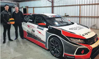  ?? PHOTO: SUPPLIED ?? New wheels . . . Jordan Michels and his supporter, Peter Williams, beside his new vehicle which will get its first run today at Teretonga.