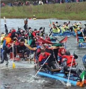  ??  ?? Some of the many rafts that took part in the last Mallow Search and Rescue fundraisin­g run jockey for pole position at Mallow Bridge.