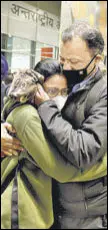  ?? SANJEEV VERMA/HT ?? Indians, evacuated from war-torn Ukraine, arrive at the IGI Airport on Sunday.