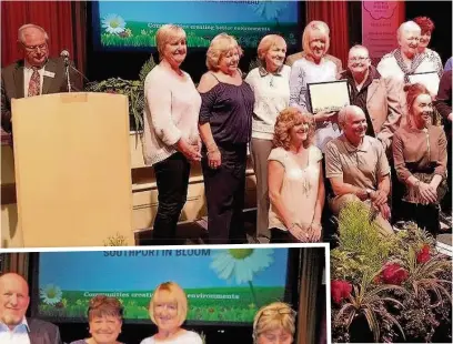  ??  ?? Lord Street in Bloom, with their Outstandin­g award, top; the team collecting the Southport in Bloom Gold Award, left; and,
Ainsdale and Southport in Bloom award recipients