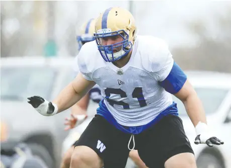  ?? KEVIN KING/FILES ?? Belle River’s Drew Desjarlais, a six-foot-two, 313-pound rookie offensive lineman for the Blue Bombers, will start in the Grey Cup.