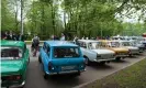  ?? Moscow/Alamy ?? A display of vintage cars including Moskvich and motorcycle­s in Sokolniki amusement park. Photograph: Alex’s Pictures/