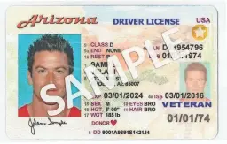  ?? PROVIDED BY ARIZONA DEPARTMENT OF TRANSPORTA­TION ?? The old sample of an Arizona driver’s license is being replaced by a different design and photo.