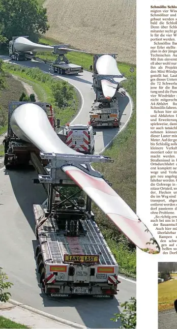  ??  ?? So sieht ein Konvoi von Transporte­rn mit Windradflü­geln aus. Unterwegs war dieser hier in Rheinland-Pfalz und bliebt unterwegs auch schon mal stecken.
Foto: Fredrik Von Erichsen/dpa