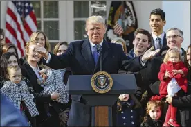  ?? PABLO MARTINEZ MONSIVAIS / AP ?? President Donald Trump addresses the March of Life participan­ts from the Rose Garden of the White House in Washington on Friday. It marks the moment where the president steps to the front of the anti-abortion movement.