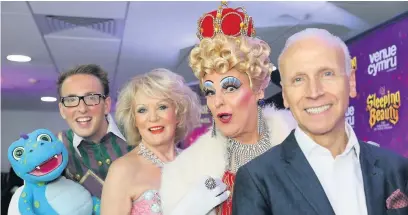  ??  ?? ● Pictured, from left, are Kieran Powell (Muddles), Sherrie Hewson (Nurse Temple Savage), Nigel Ellacott (The Queen) and Executive Producer Jonathan Kiley, who are staging Sleeping Beauty at Venue Cymru in Llandudno Image: David Powell/North Wales Live