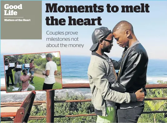  ?? /SUPPLIED ?? Mosa Seloane and his lover Siya Ngcobo of Glenmore, Durban, share a tender moment. The video of Ngcobo proposing to Seloane went viral on social media, melting hearts in the process.