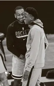  ?? Mark Mulligan / Staff photograph­er ?? The Rockets expect John Wall, left, and Victor Oladipo to form a backcourt for the first time Tuesday.