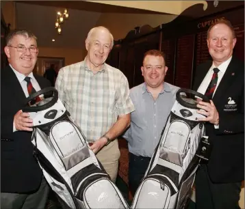  ??  ?? Colman Doyle (sponsor), Tom Foster and Michael O’Shaughness­y (overall winners), and Courtown club President, Eamonn Siggins, at the presentati­on of the EBS/Colman Doyle winter league prizes.