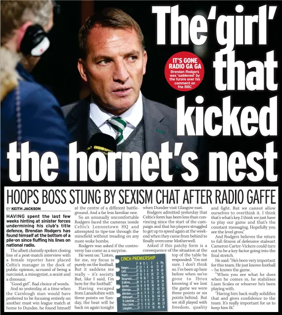  ?? ?? IT’S GONE RADIO GA GA Brendan Rodgers was ‘saddened’ by the furore over his comment on
the BBC