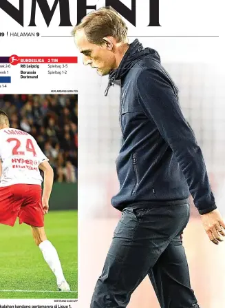  ?? HERLAMBANG/JAWA POS BERTRAND GUAY/AFP BERTRAND GUAY/AFP ?? TAK BERKUTIK: Neymar Jr melakukan operan di tengah kepungan pemain Reims di Parc des Princes kemarin. Foto kanan, Thomas Tuchel menelan kekalahan kandang pertamanya di Ligue 1.