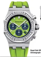  ??  ?? Royal Oak Offshore Selfwindin­g Chronograp­h 37mm in acid green.