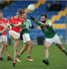  ??  ?? James Hedderman fires in this effort as Andrew Molloy tries to block.