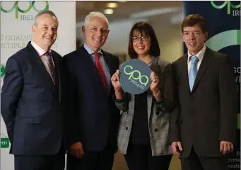  ??  ?? Macroom student Laura Phelan was the recipient of two awards for academic excellence as she was conferred with membership of CPA Ireland in Croke Park on Saturday. Pictured from left to right: Paul Heaney, CPA Ireland; Tim Kinsella, MKC Communicat­ions; Laura Phelan; and Gerard McCarthy, Griffith College Cork