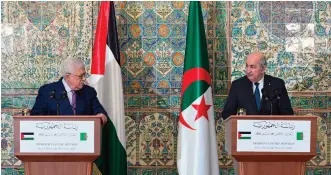  ?? ?? Rencontre entre les Présidents Tebboune et Abbas, en décembre 2021.