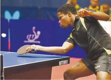  ??  ?? Olajide Omotayo in action during a recent internatio­nal table tennis event