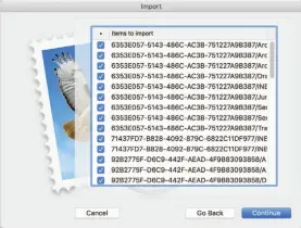  ??  ?? The import list for Mail folders can sometimes be full of strange entries. Import them all and sort them out later to avoid losing messages.