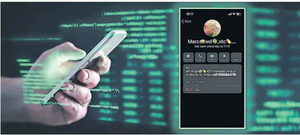  ?? FOTO: SCREENSHOT TELEGRAM, MONTAGE: RP ?? Drogen werden immer häufiger auch über Telegram verkauft. Ein Screenshot zeigt das Profil eines Anbieters.
