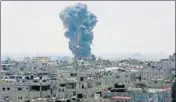  ?? AFP ?? Smoke rises after an Israeli air strike on Saturday in the southern Gaza Strip city of Rafah near the border with Egypt.