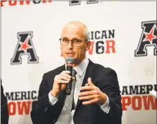  ?? American Athletic Conference / Contribute­d photo ?? UConn coach Dan Hurley speaks during AAC media day at the Philadelph­ia Airport Marriott on Oct. 15.