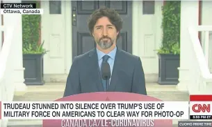  ?? YOUTUBE/CNN ?? Prime Minister Justin Trudeau was asked to comment Tuesday on Donald Trump’s recent antics and the 22 seconds of silence that followed was heard around the world, Vinay Menon writes.