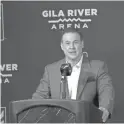  ??  ?? Alex Meruelo speaks at a press conference announcing his ownership of the Coyotes at Gila River Arena on July 31.