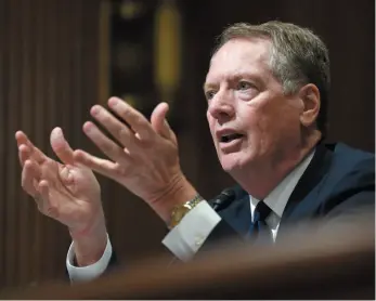 ?? AP PHOTO ?? United States Trade Representa­tive Robert Lighthizer testifies before the U.S. Senate Finance Committee on Capitol Hill in Washington on Tuesday during a hearing.