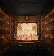  ??  ?? Compare and contrast: how a production of Gianettini’s opera might have looked in Teatro San Cassiano; (far left) the famous but far larger-scale Teatro alla Scala, Milan