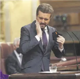  ?? EUROPA PRESS ?? El líder del PP, Pablo Casado, interviene en el Congreso, ayer.