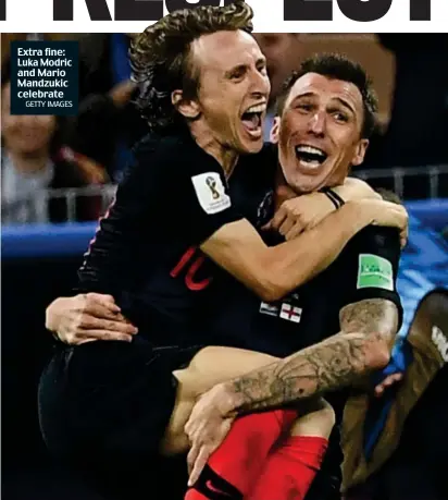  ?? GETTY IMAGES ?? Extra fine: Luka Modric and Mario Mandzukic celebrate