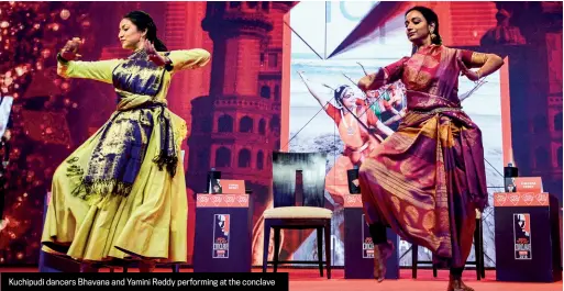  ??  ?? Kuchipudi dancers Bhavana and Yamini Reddy performing at the conclave